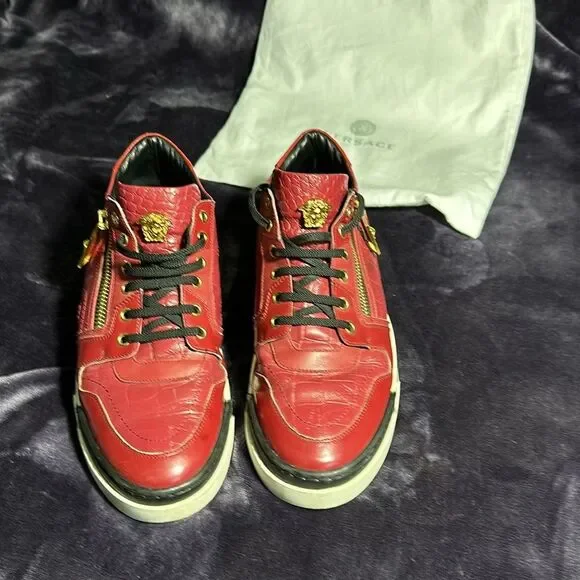 VERSACE Red Leather Low Trainers with Gold Medusa US Men’s Size 10 / EU… - Picture 12 of 16